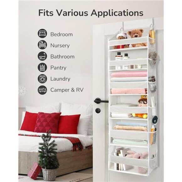 Over Door Hanging Organizer 6 Pockets 12 Mesh Storage for Closet Bathroom - Picture 5 of 7